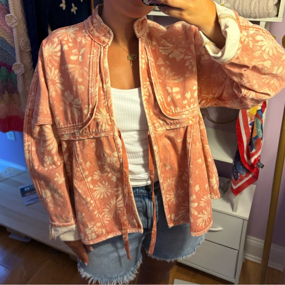 Free People Lua Bed Jacket in Apricot combo